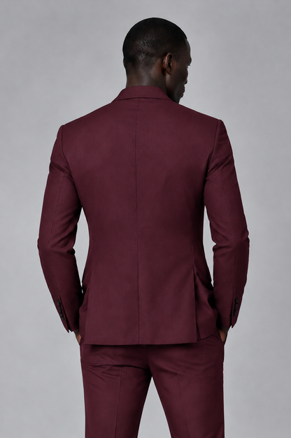 Savile Men's Burgundy Double Breasted Slim Fit 2-Piece Suit Set – Blazer & Trousers | Wedding Gala Formal - Burgundy - Burgundy_03