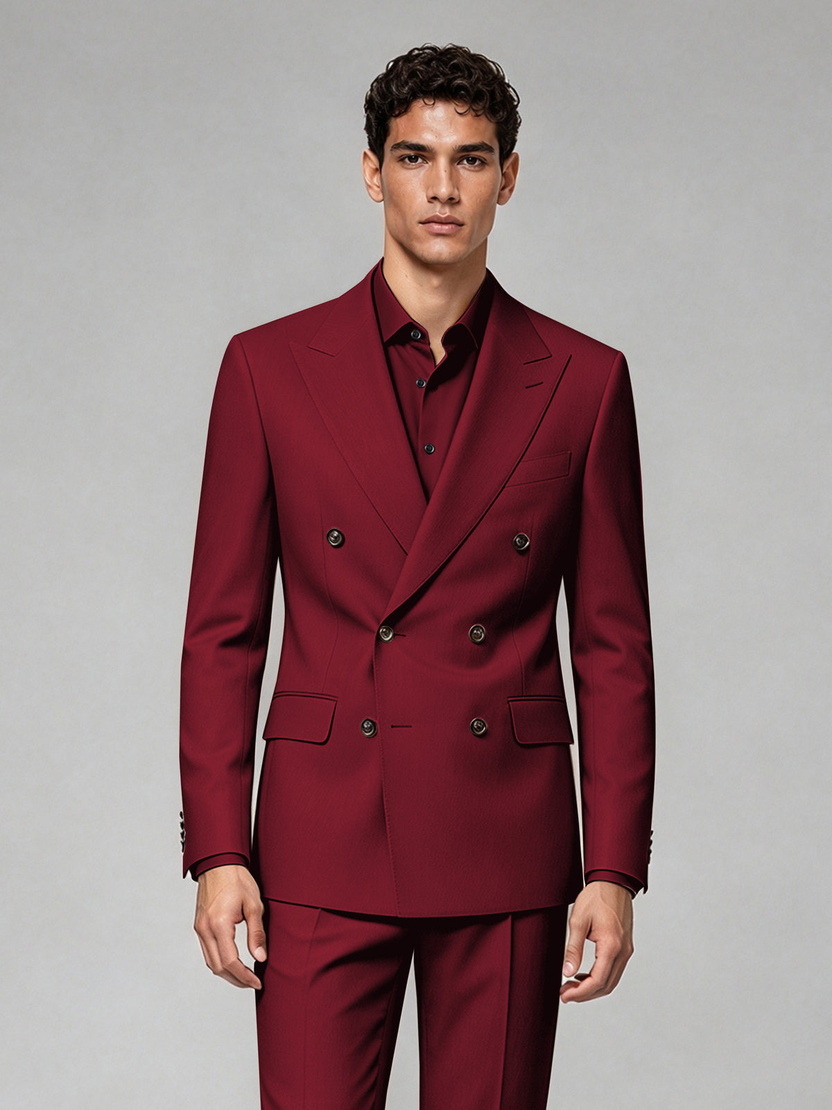 Savile Men's Burgundy Double-Breasted 2-Piece Suit Set – Blazer & Trousers - Burgundy