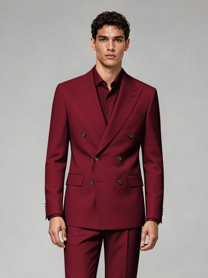Savile Men's Burgundy Double-Breasted 2-Piece Suit Set – Blazer & Trousers - Burgundy