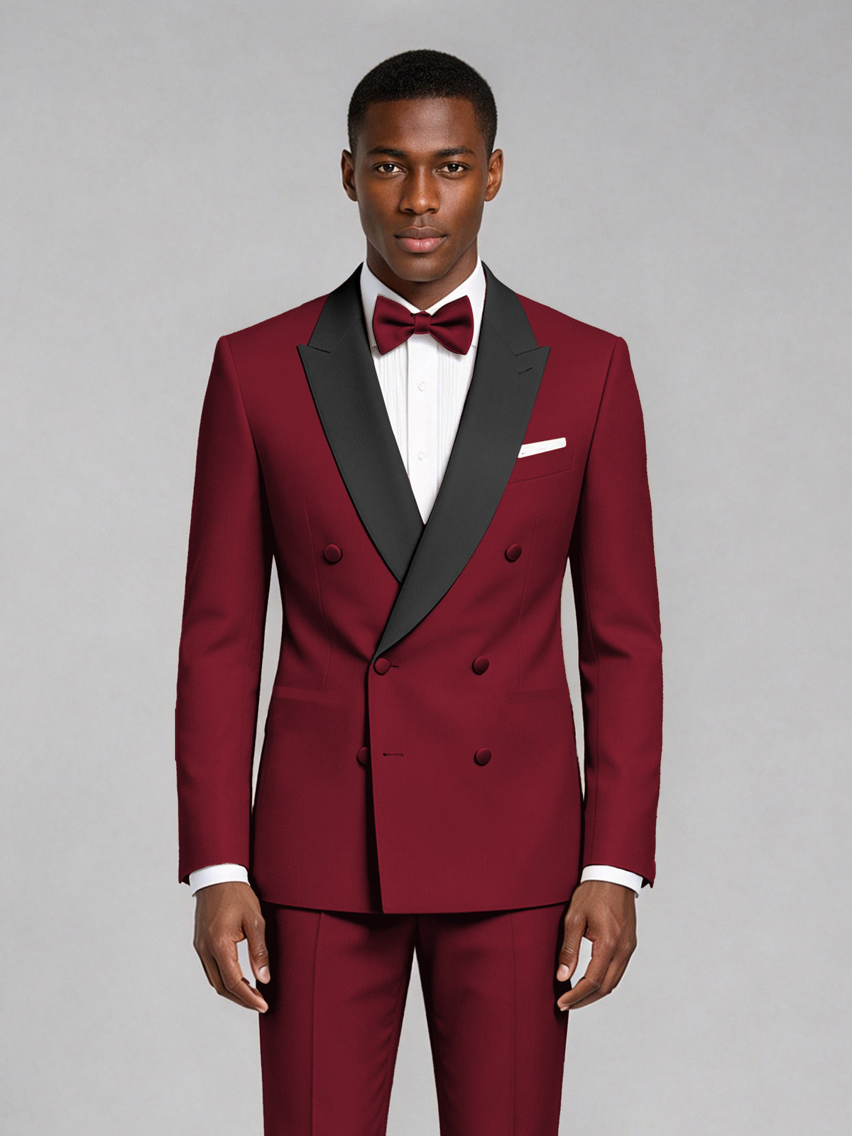 Men's Burgundy Double-Breasted Tuxedo Suit – Satin Shawl Lapel Burgundy-Tie Wedding & Gala 2-Piece Set - Burgundy