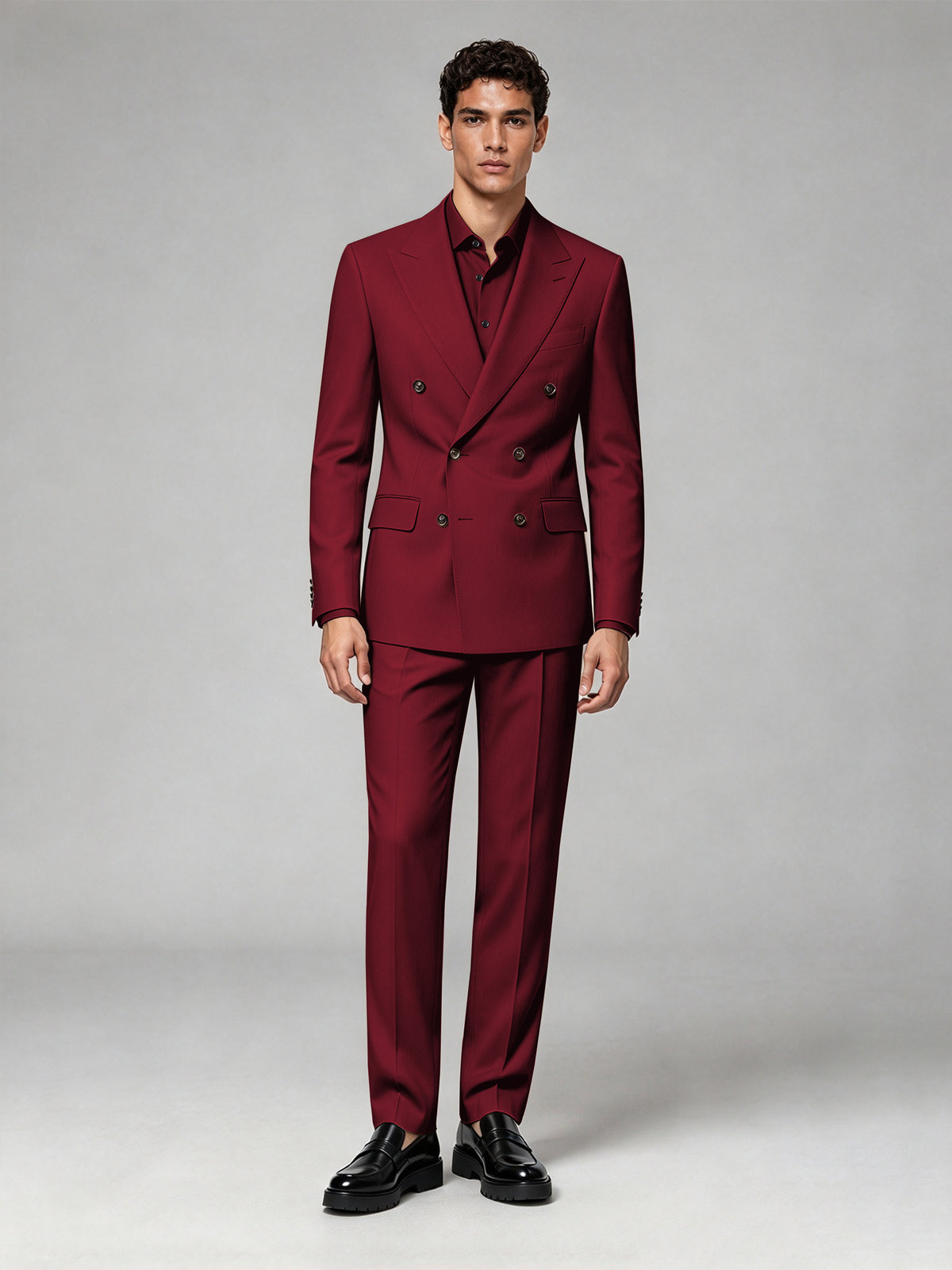 Savile Men's Burgundy Double-Breasted 2-Piece Suit Set – Blazer & Trousers - Burgundy