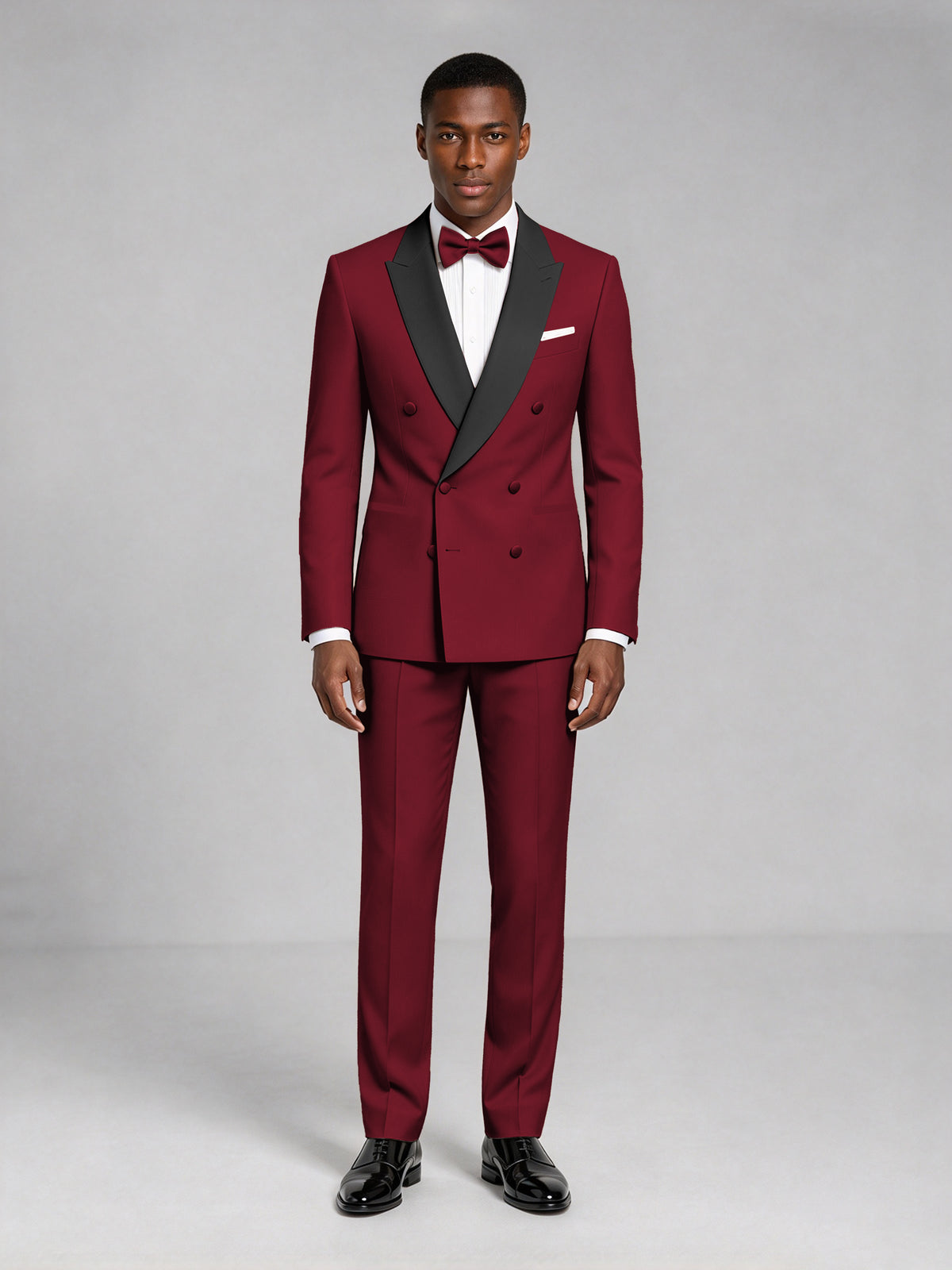 Men's Burgundy Double-Breasted Tuxedo Suit – Satin Shawl Lapel Burgundy-Tie Wedding & Gala 2-Piece Set - Burgundy