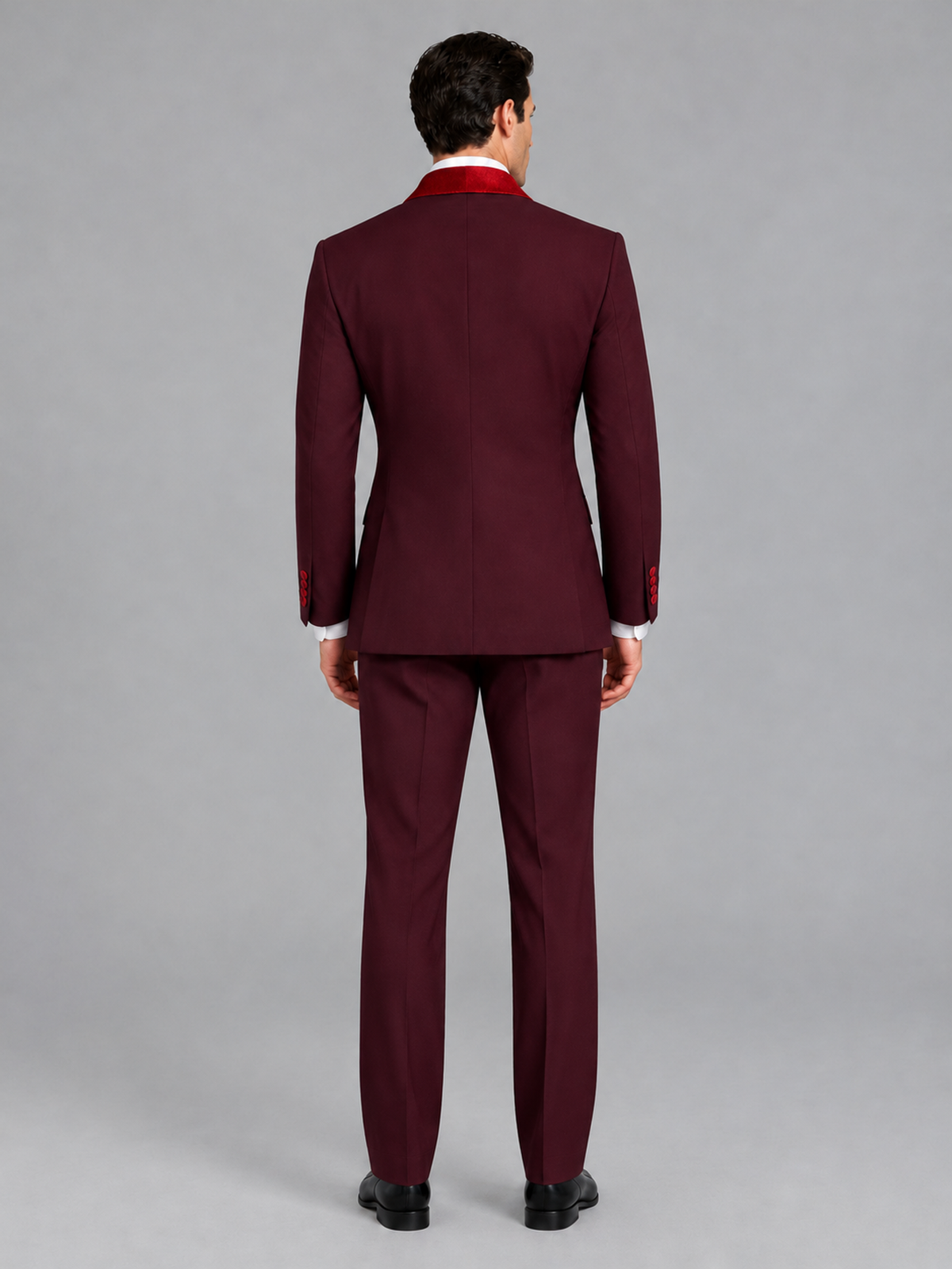 Savile Men's Burgundy 3-Piece Tuxedo Suit Set – Contrast Red Shawl Lapel Blazer, Red Waistcoat & Trousers - SUC020 - Burgundy