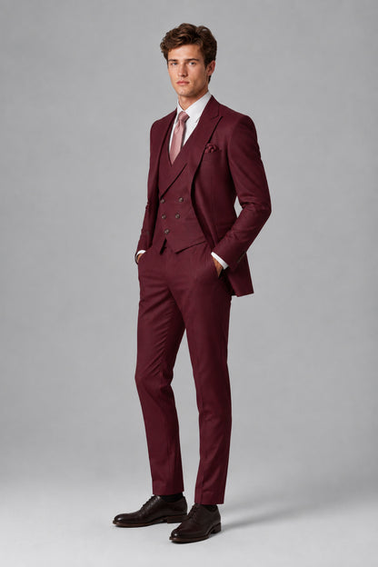 Savile Men's Dusty Burgundy 3-Piece Suit – Jacket, Vest & Trousers | QX0113 - Burgundy