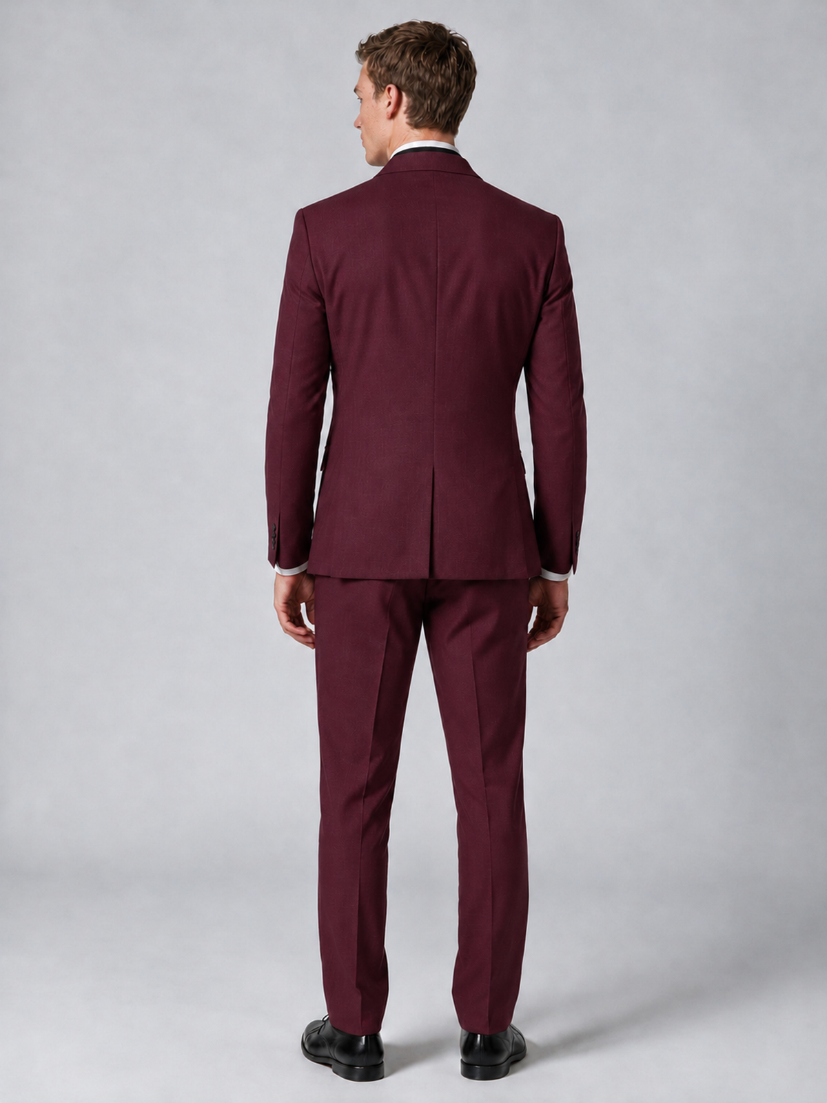 Savile Men's Burgundy Wrap Shawl Lapel 2-Piece Suit Set – Modern Jacket & Trousers - Burgundy - Burgundy_3