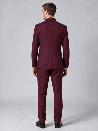 Savile Men's Burgundy Wrap Shawl Lapel 2-Piece Suit Set – Modern Jacket & Trousers - Burgundy - Burgundy_3