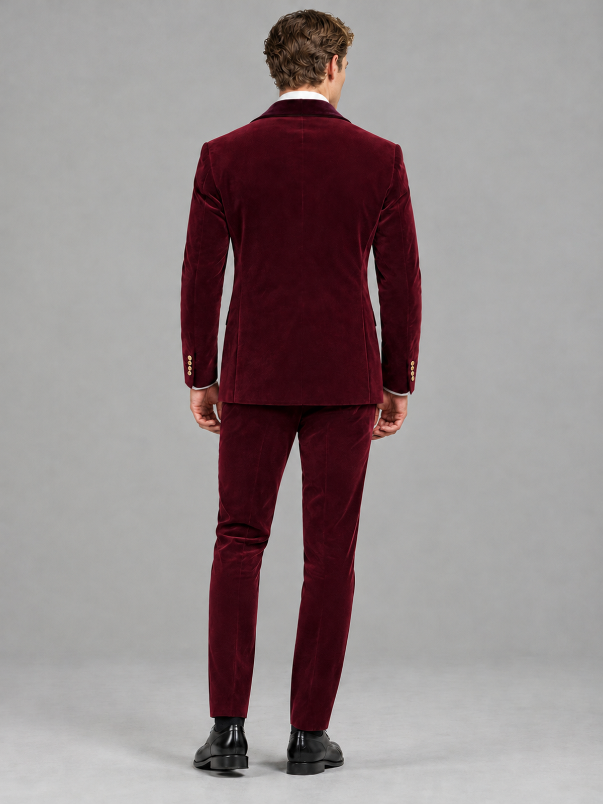 Savile Men's Burgundy Velvet Double-Breasted 2-Piece Tuxedo Suit with Burgundy Peak Lapel - Burgundy