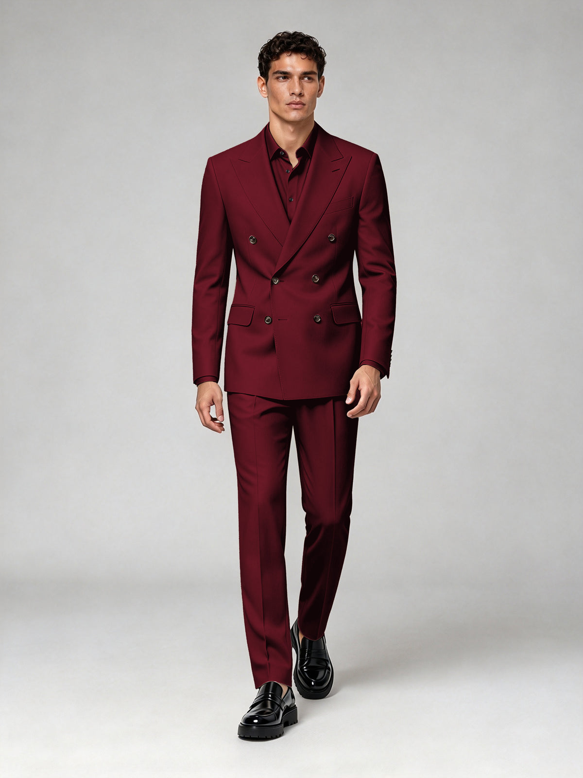 Savile Men's Burgundy Double-Breasted 2-Piece Suit Set – Blazer & Trousers - Burgundy