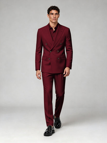 Savile Men's Burgundy Double-Breasted 2-Piece Suit Set – Blazer & Trousers - Burgundy
