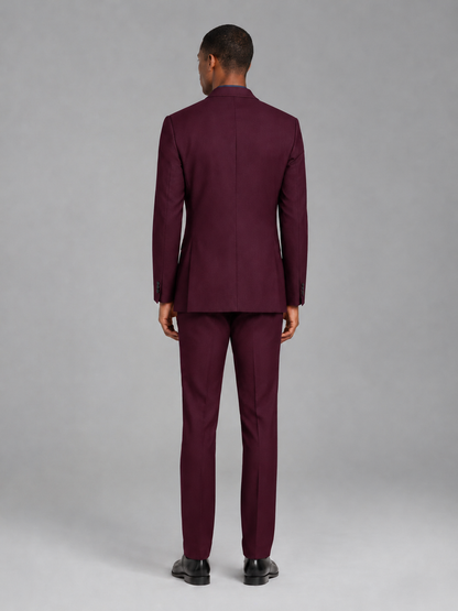 Savile Men's Burgundy Contrast Shawl Lapel Tuxedo Suit – 3-Piece Wedding, Prom & Black-Tie Formal Set - Burgundy - Burgundy_3