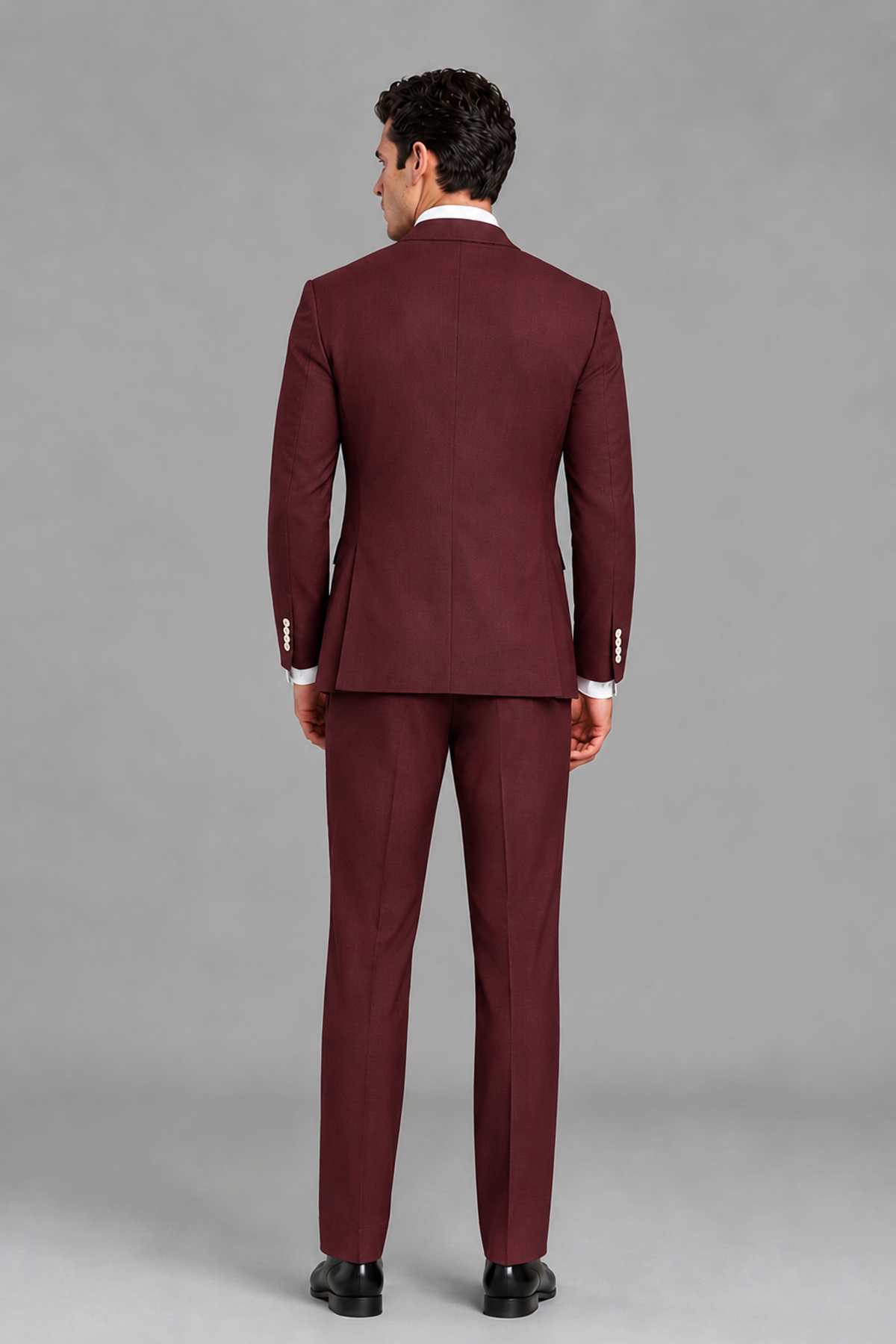Savile Men's Modern Burgundy 2-Piece Wrap Suit Set – Peak Lapel Side-Button Blazer & Tailored Trousers - Burgundy - Burgundy_3