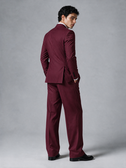 Savile Men's Burgundy Double-Breasted 2-Piece Suit Set – Peak Lapel Blazer & Pleated Wide-Leg Trousers - Burgundy - Burgundy_3