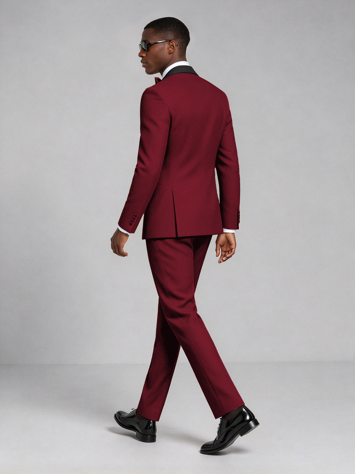 Men's Burgundy Double-Breasted Tuxedo Suit – Satin Shawl Lapel Burgundy-Tie Wedding & Gala 2-Piece Set - Burgundy