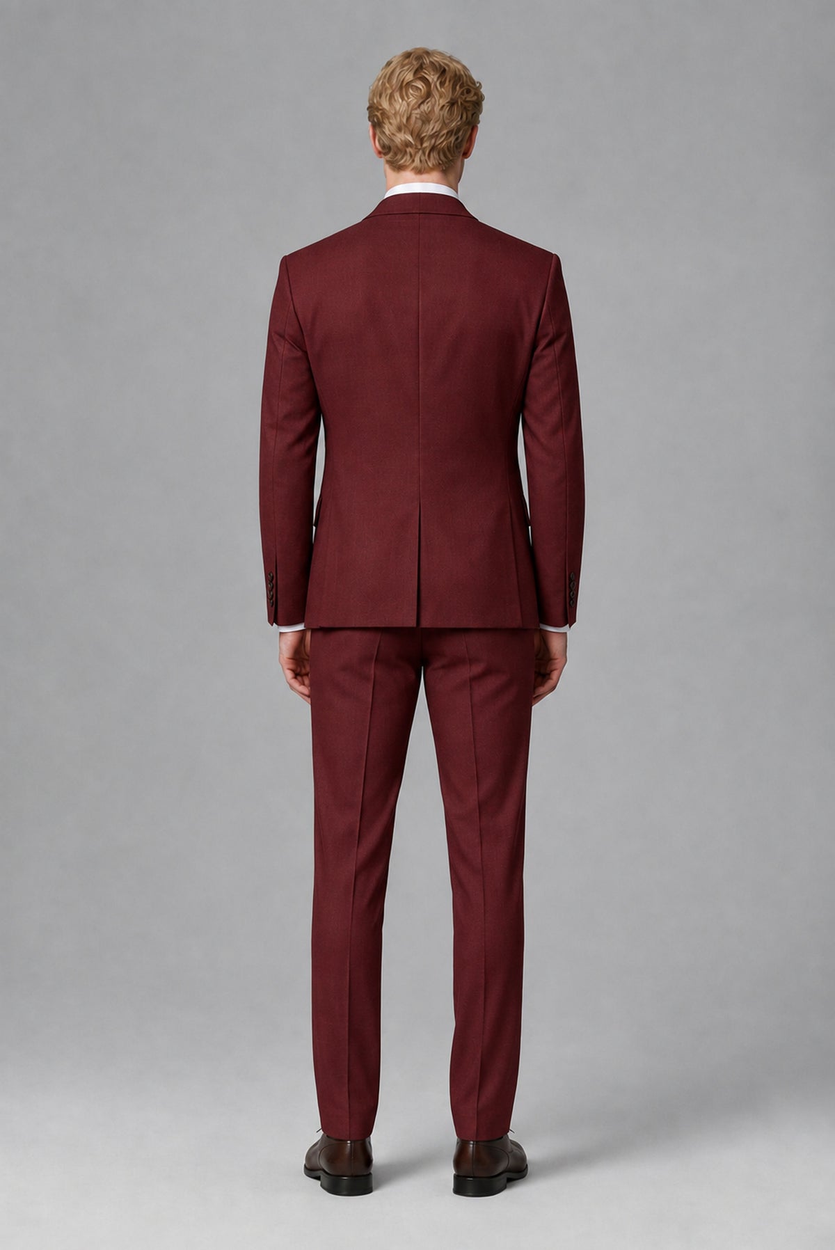 Savile Men's Burgundy Three-Piece Wedding Suit with Double-Breasted Waistcoat - Burgundy