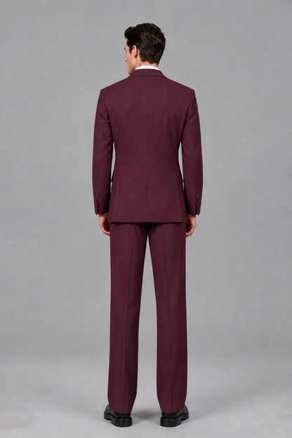 Savile Men's Burgundy Pleated 2-Piece Suit Set | Notch Lapel Blazer & Tailored Trousers - Burgundy - Burgundy_3