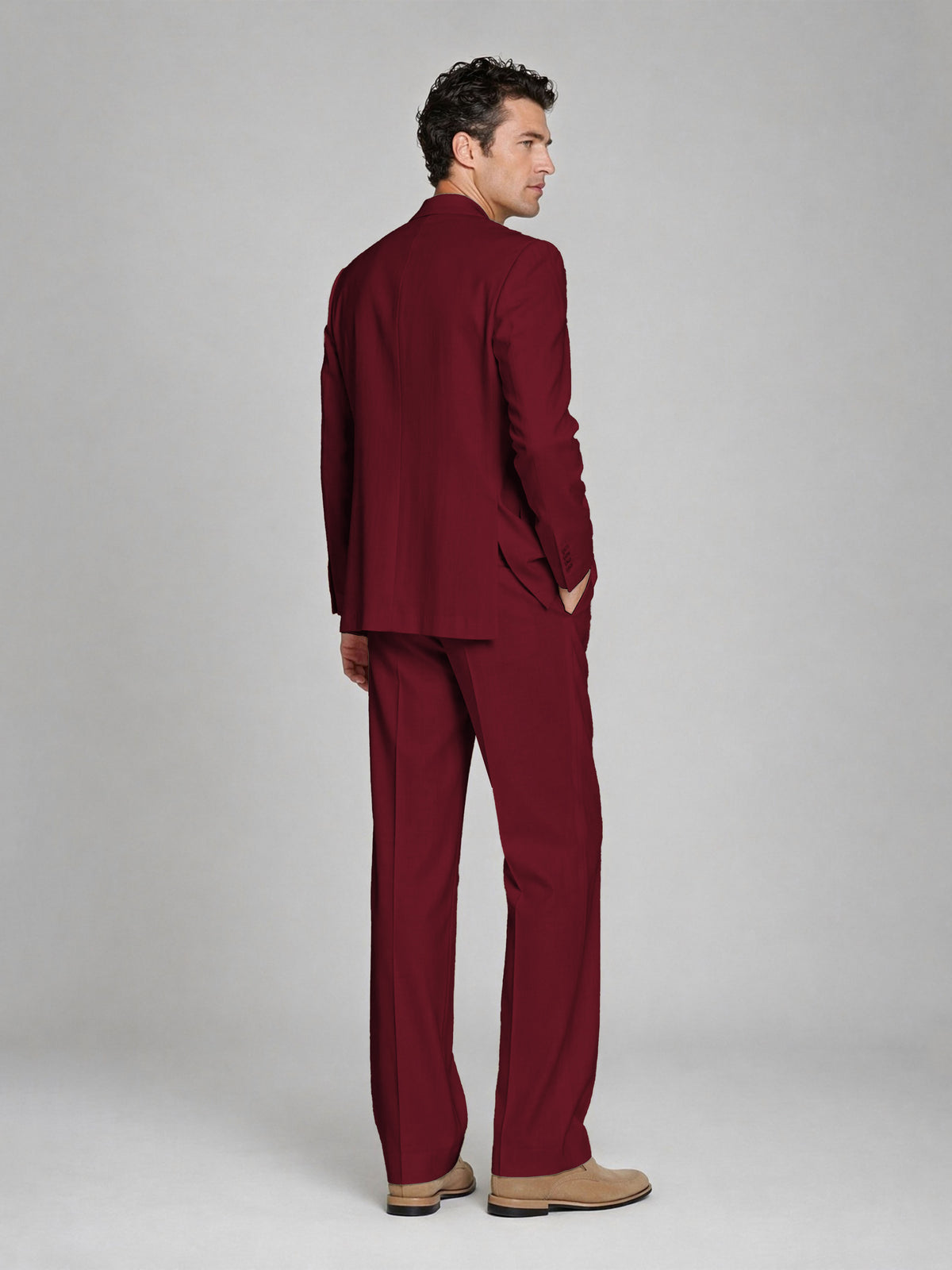 Men's Burgundy Double-Breasted 2-Piece Suit – Peak Lapel Wedding & Beach Formal Set with Vest - Burgundy