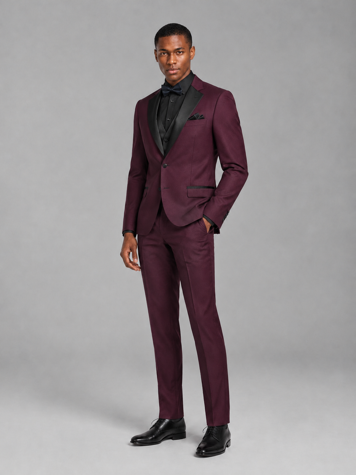 Savile Men's Burgundy Contrast Shawl Lapel Tuxedo Suit – 3-Piece Wedding, Prom & Black-Tie Formal Set - Burgundy - Burgundy_4