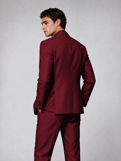 Savile Men's Burgundy Double-Breasted 2-Piece Suit Set – Blazer & Trousers - Burgundy