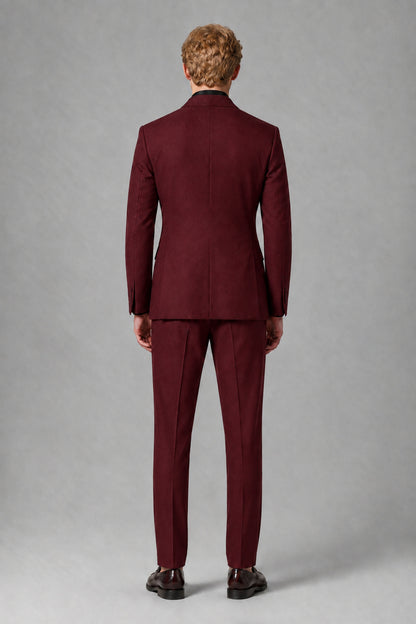 Savile Men's Burgundy Double-Breasted Two-Piece Suit - Burgundy