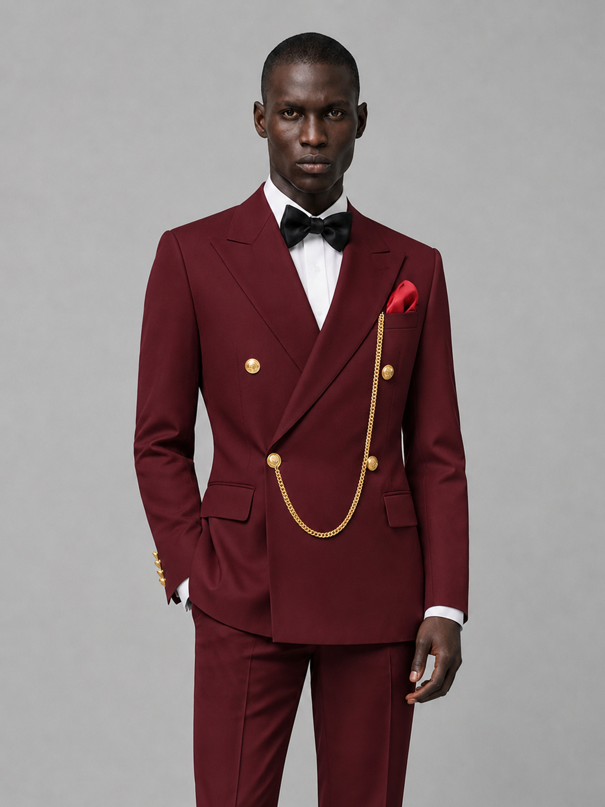 Men's Burgundy Double-Breasted 2-Piece Suit Set – Jacket & Trousers | Burgundy Chain - Burgundy