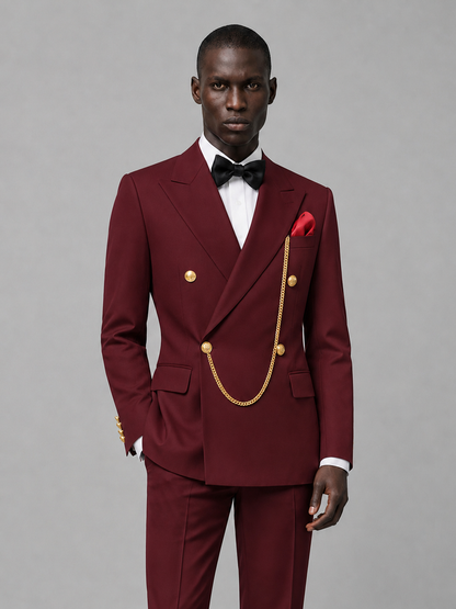 Men's Burgundy Double-Breasted 2-Piece Suit Set – Jacket & Trousers | Burgundy Chain - Burgundy