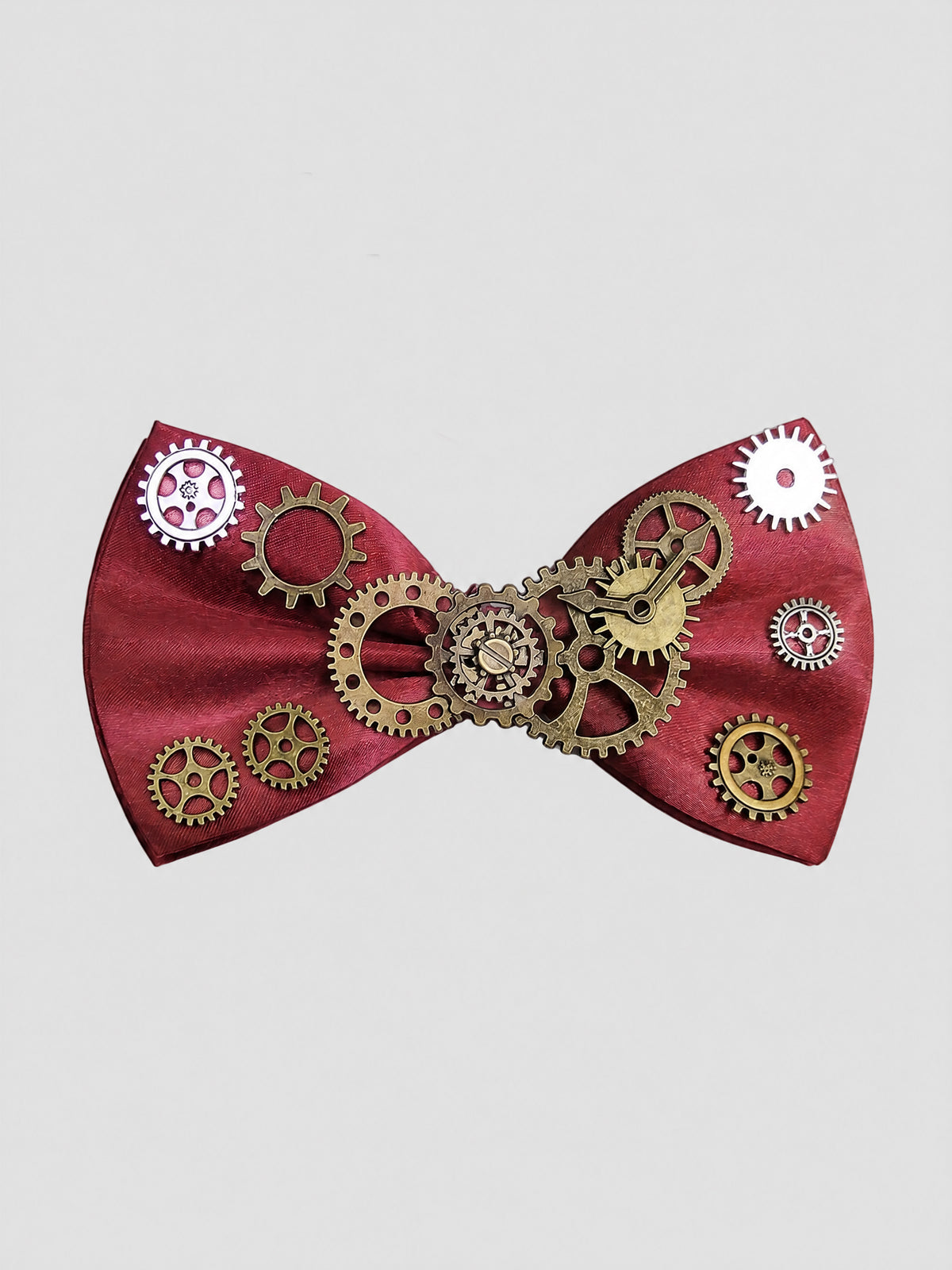 Savile Men's Steampunk Mechanical Gear Pre-Tied Bow Tie | Vintage Clockwork Burgundy Formal Neckwear - Burgundy - Burgundy (1)