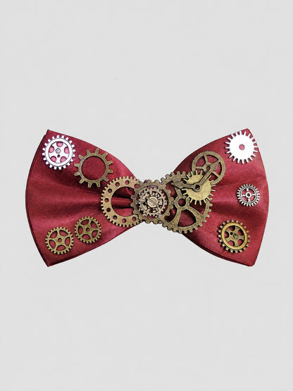 Savile Men's Steampunk Mechanical Gear Pre-Tied Bow Tie | Vintage Clockwork Burgundy Formal Neckwear - Burgundy - Burgundy (1)