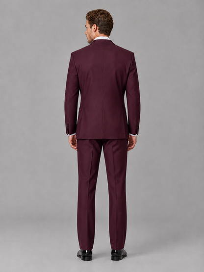 Savile Men's Burgundy Peak Lapel 3-Piece Tuxedo Suit | Jacket, Vest & Trousers - Burgundy