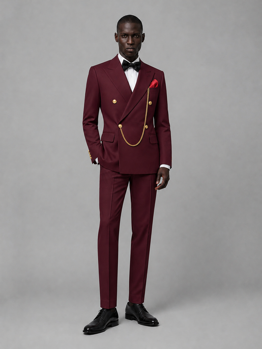 Men's Burgundy Double-Breasted 2-Piece Suit Set – Jacket & Trousers | Burgundy Chain - Burgundy