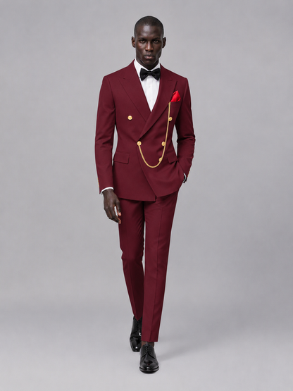 Men's Burgundy Double-Breasted 2-Piece Suit Set – Jacket & Trousers | Burgundy Chain - Burgundy