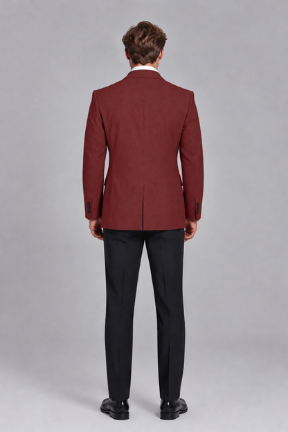 Savile Men's Burgundy Double-Breasted Peak Lapel Blazer - Burgundy