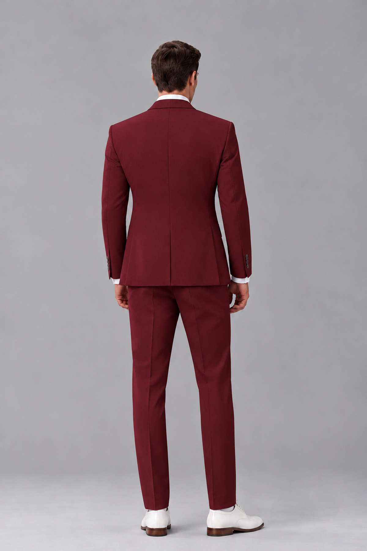Savile Burgundy 3-Piece Suit with Notch Lapel & Chain Vest - Burgundy