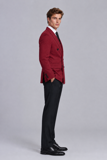 Savile Men's Burgundy Double-Breasted Peak Lapel Blazer - Burgundy