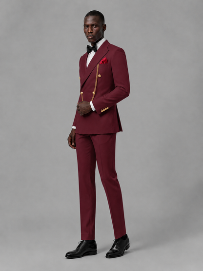 Men's Burgundy Double-Breasted 2-Piece Suit Set – Jacket & Trousers | Burgundy Chain - Burgundy