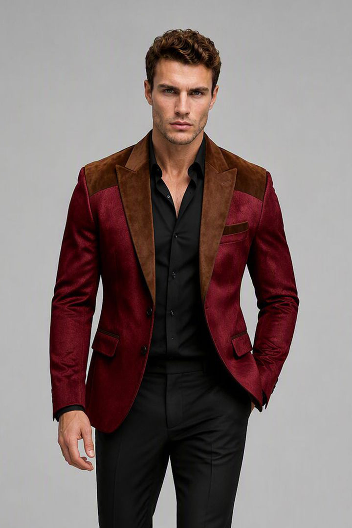 Burgundy velvet contrast blazer