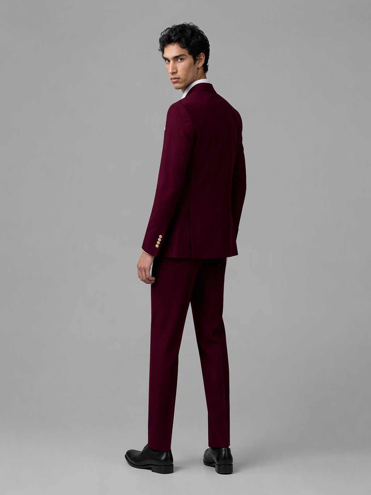 Men's Burgundy 3-Piece Suit Set – Jacket, Double-Breasted Vest & Trousers