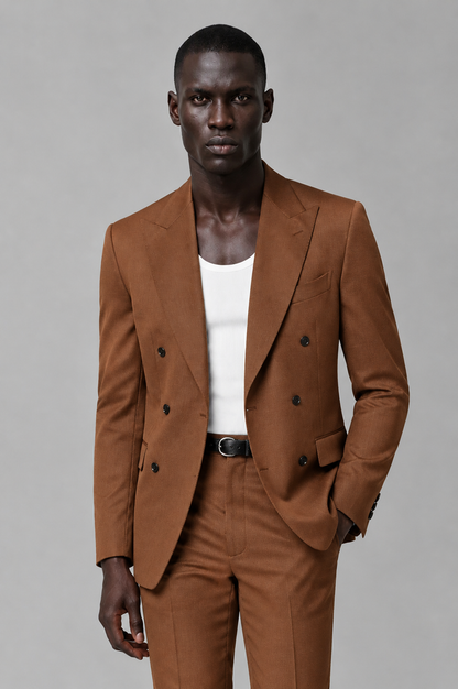Savile Men's Burnt Orange Double Breasted Slim Fit 2-Piece Suit Set – Blazer & Trousers | Wedding Gala Formal - Burnt Orange - Burnt Orange_01