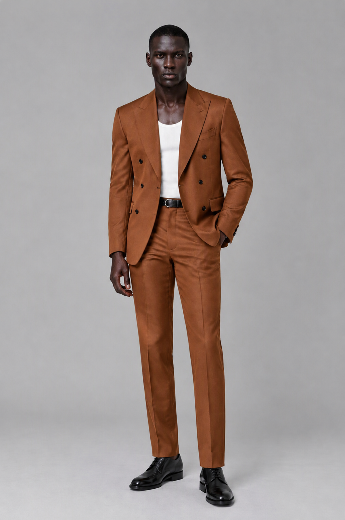 Savile Men's Burnt Orange Double Breasted Slim Fit 2-Piece Suit Set – Blazer & Trousers | Wedding Gala Formal - Burnt Orange - Burnt Orange_02