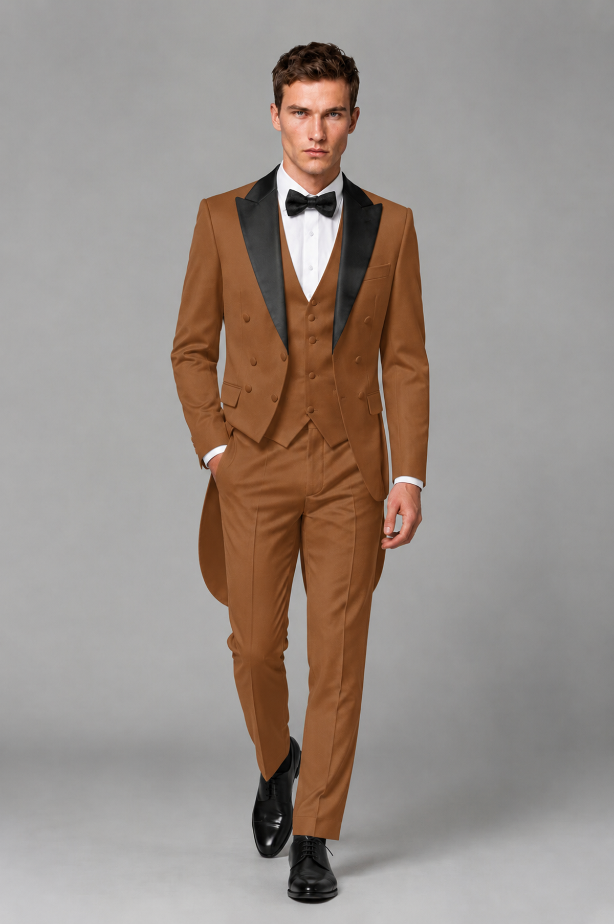 Savile Burnt Orange 3-Piece Tailcoat Tuxedo Suit with Black Peak Lapel - Burnt Orange - Burnt Orange_02