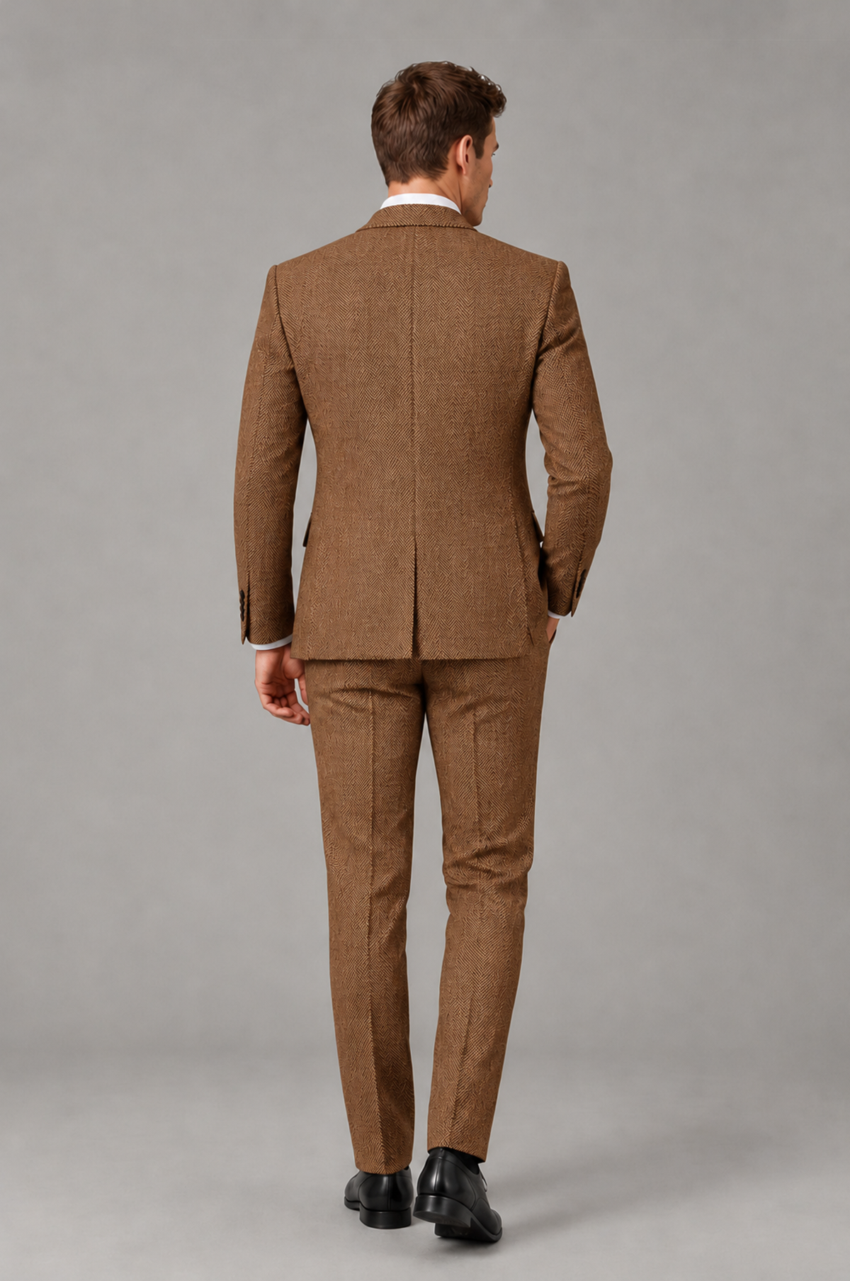 Savile Men's Grey Notch Lapel 3-Piece Suit Set | Jacket, Vest & Trousers - Burnt Orange - Burnt Orange