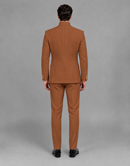 BOLODOO Men's Burnt Orange Asymmetrical Mandarin Collar Tuxedo Suit – Modern 2-Piece Gold Button Wedding, Prom & Gala Set - Burnt Orange - Burnt Orange_03