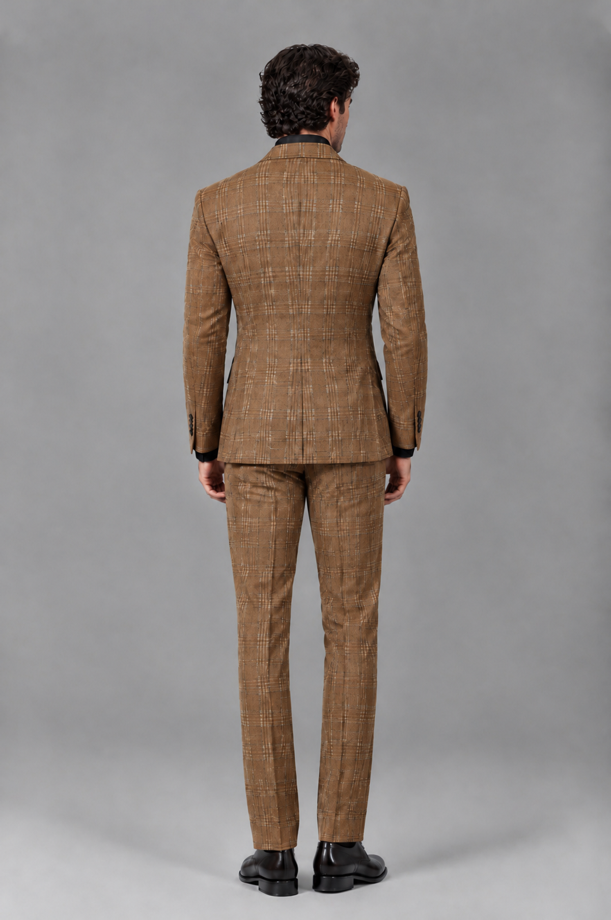 Savile Men's Rust Plaid 2-Piece Double-Breasted Suit – Peak Lapel Slim-Fit Jacket & Trousers Set - Burnt Orange - Burnt Orange