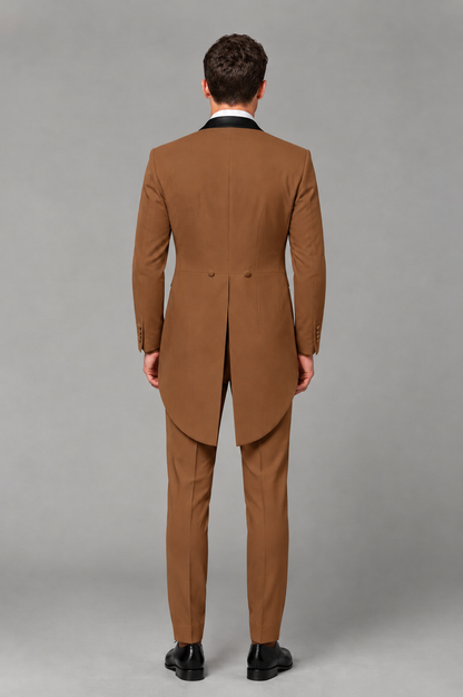 Savile Burnt Orange 3-Piece Tailcoat Tuxedo Suit with Black Peak Lapel - Burnt Orange - Burnt Orange_03
