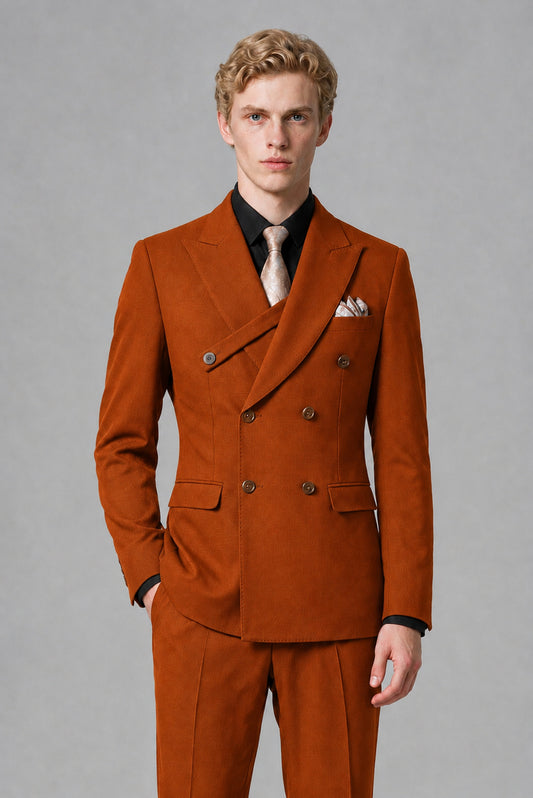 Savile Men's Burnt Orange Double-Breasted Two-Piece Suit - Burnt Orange