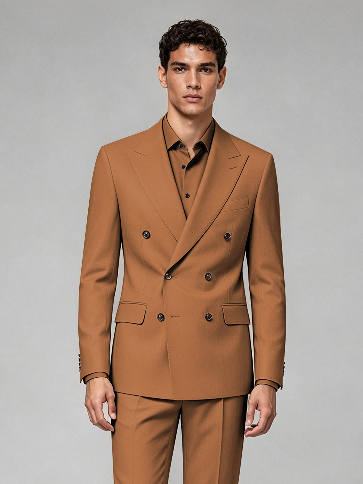 Savile Men's Burnt Orange Double-Breasted 2-Piece Suit Set – Blazer & Trousers - Burnt Orange
