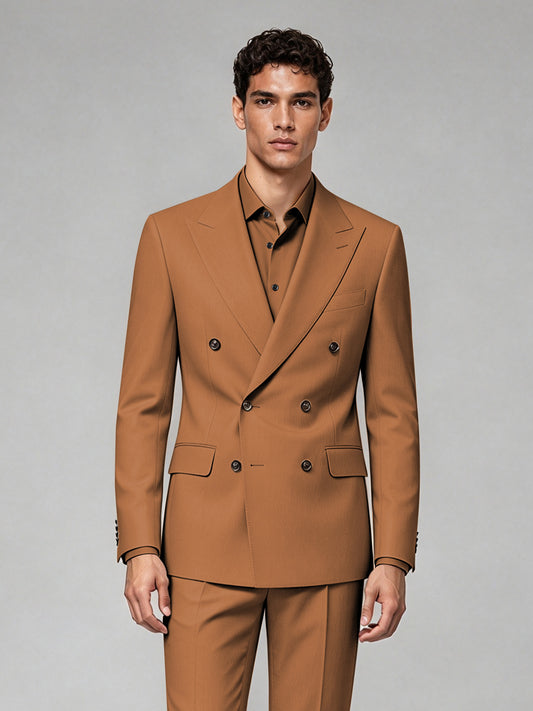 Savile Men's Burnt Orange Double-Breasted 2-Piece Suit Set – Blazer & Trousers - Burnt Orange