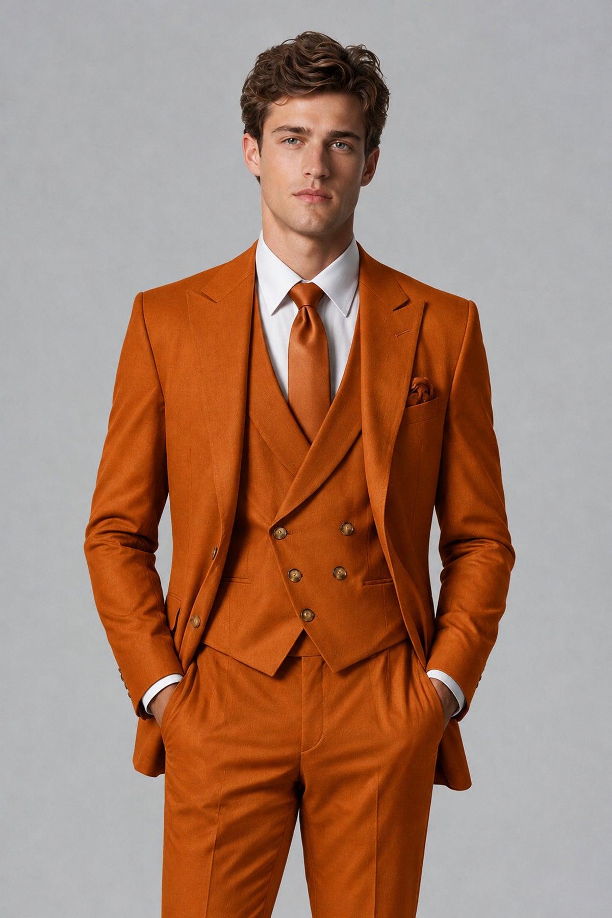 Savile Men's Dusty Burnt Orange 3-Piece Suit – Jacket, Vest & Trousers | QX0113 - Burnt Orange