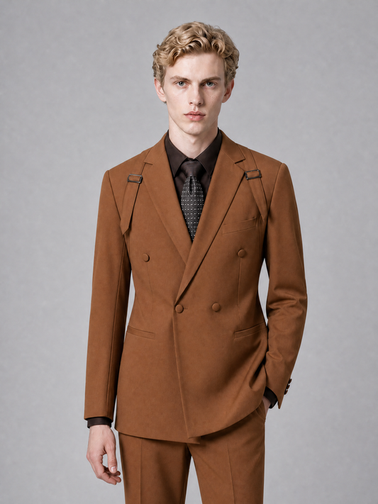 Men's Light Burnt Orange Double-Breasted Slim Fit 2-Piece Suit – Peak Lapel Wedding & Business Formal Set - Burnt Orange - Burnt_Orange_1