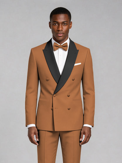 Men's Burnt Orange Double-Breasted Tuxedo Suit – Satin Shawl Lapel Burnt Orange-Tie Wedding & Gala 2-Piece Set - Burnt Orange