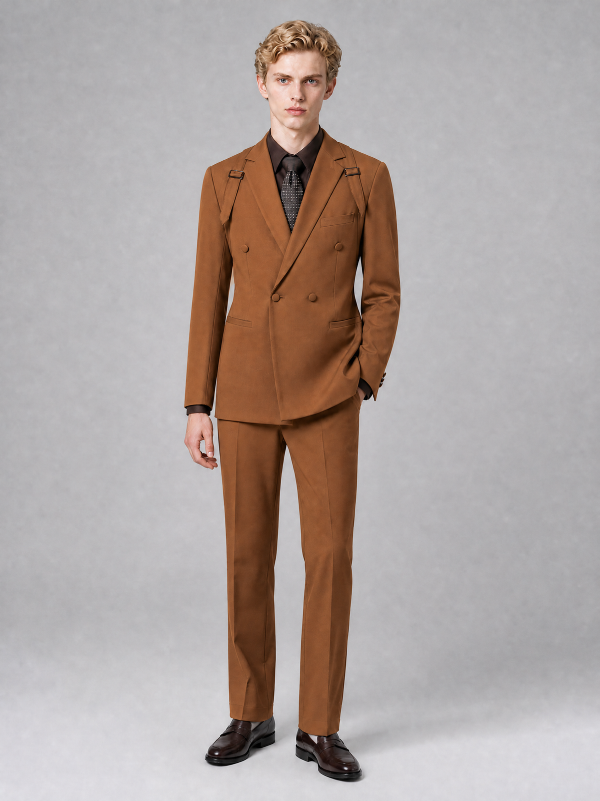 Men's Light Burnt Orange Double-Breasted Slim Fit 2-Piece Suit – Peak Lapel Wedding & Business Formal Set - Burnt Orange - Burnt_Orange_2